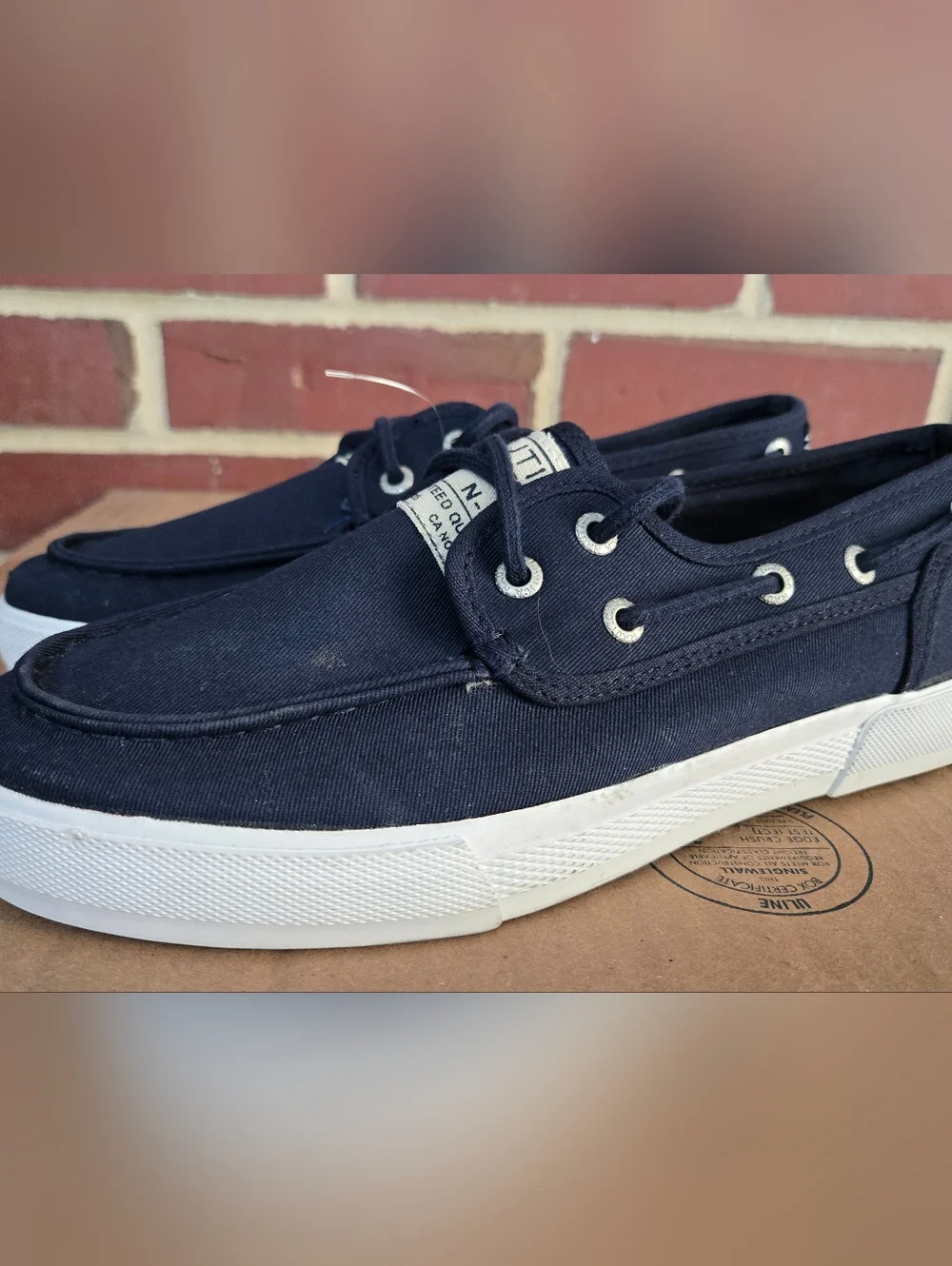 Nautica Men’s Boat Shoes Navy Canvas Deck Sneakers Size 7.5 Casual Lace-Up